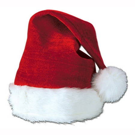 Club Pack of 12 Red Velvet Santa With Plush White Trim Christmas Hat Costume
