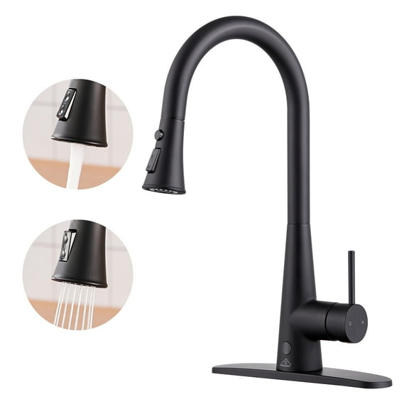 CASAINC Single Handle Kitchen Faucet with Pull Out Sprayer, Touchless Sensor, Deck Mounted, Matte Black