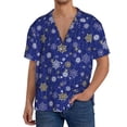 thumbnail image 7 of Lsque Golden Snowflakes Royal Blue print Men's Cuban Collar Short Sleeve Shirt Summer Beachwear Casual Button Down Fashionable Vacation Leisure Shirt-X-Large, 7 of 7