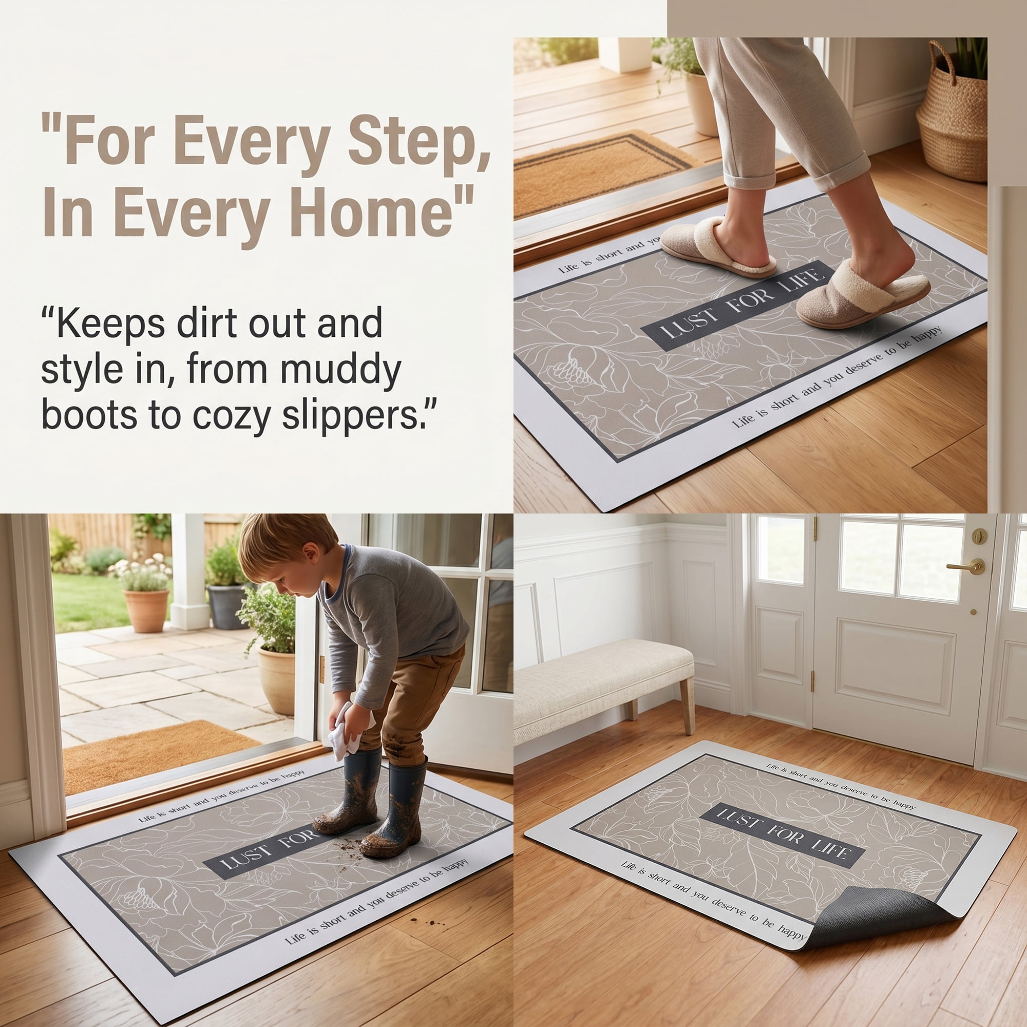 Unique Bargains Non-Slip Doormat for Front Door Waterproof Mud Scraper Rug Brown Flower 30" x 18"