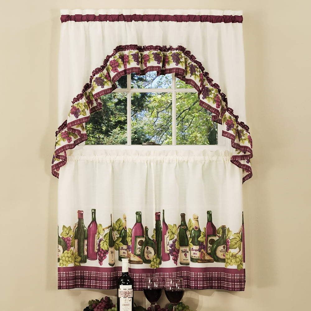 PowerSellerUSA 3-Piece Kitchen Curtain Set, Wine & Cheese Kitchen Cafe