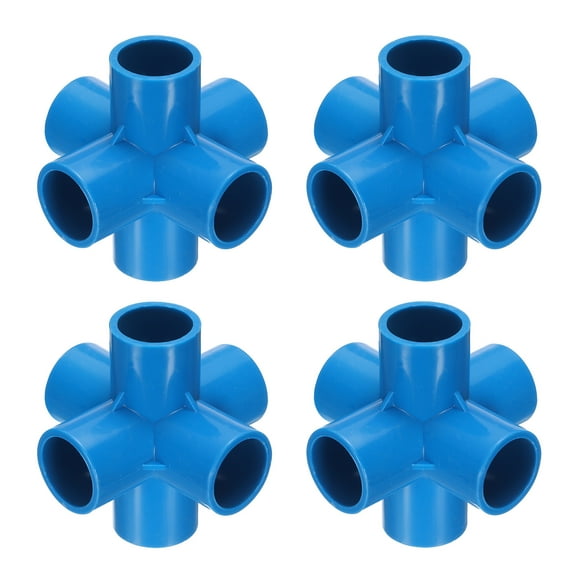 Uxcell Fitting 1" 6 Ways Connector Furniture Build Grade Pipe Coupling, Blue