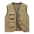 thumbnail image 2 of Yaoyar Men's Utility Cargo Vest Outdoor Fishing Travel Work Photo Vest with Pockets Solid Vest Coat Stand Collar Sleeveless Hoodless Jacket Tank Tops Khaki XL, 2 of 5