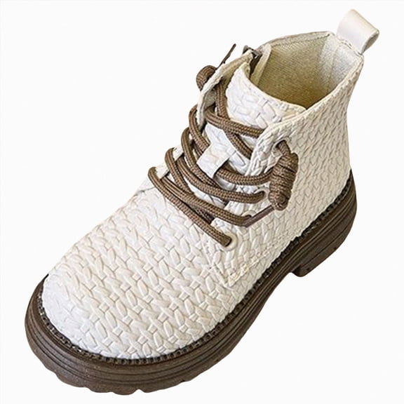 KPOPLK Girls Short Boots Side Zipper Lug Sole Ankle Booties Toddler/Little Kid/Big Kid(9,White)