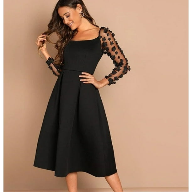 Shein Vestidos Casual Negro Largo Vestido Negro De Fiesta Mujer