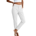 thumbnail image 6 of Lenpel Womens Casual Cropped Pants Fall Tapered High Waisted Comfy Ankle Trousers Plain Straight Leg Work Pants with Pockets(White,X-Large), 6 of 6