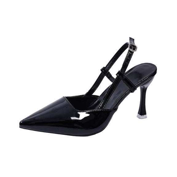 BOERTEU Women's Glossy Patent Leather Pointed Toe Adjustable Buckle Slingback Stiletto Heel Pumps