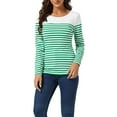 thumbnail image 1 of INSPIRE CHIC Blouse pour Femme à Rayures à Blocs de Couleur à Manches Longues T-Shirt Décontracté TG Blanc Vert, 1 of 6