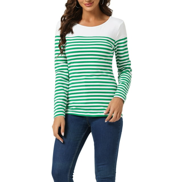 INSPIRE CHIC Blouse pour Femme à Rayures à Blocs de Couleur à Manches Longues T-Shirt Décontracté TG Blanc Vert