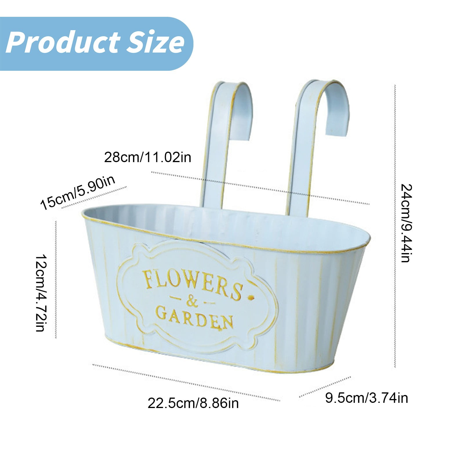 AUDeals Metal Hanging Flower Bucket Planter, Rust-Resistant Outdoor Fence and Balcony Décor with Drainage Holes, Decorative Box for Porch, Patio, and Vertical Gardens