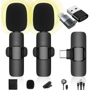 Wireless TYPPKMM Microphone Compatible with iPhone/iPad/Android Phone/Laptop, IUMAKEVP Plug-Play Lapel Clip-On Mic with Noise Reduction for Video Recording/Live Steam/Interview/TikTok/YouTube(2 Mics)