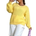 Casual Plain Round Neck Pullovers Long Sleeve Yellow Plus Size Sweaters