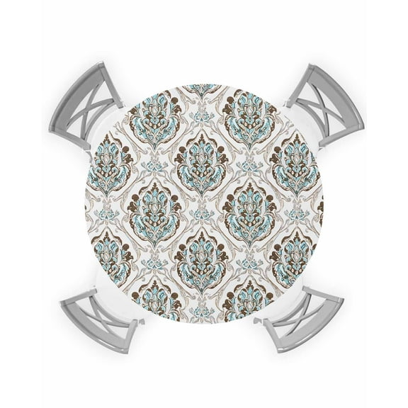 nqOlkjepod Light Blue Floral Round Tablecloth, Fitted Table Cover with Elastic for 45"-54" Round Tables, Sliver Vintage Country Artwork Table Cloth Outdoor Dinning Party Waterproof Tablecloths