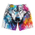 thumbnail image 2 of Honeii's Cool Colorful Wolf Print Men's Casual Shorts with Drawstring，Swim Trunks Quick Dry Beach Shorts, 2 of 5