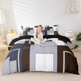 thumbnail image 2 of Homewish Dark Brown Block Duvet Cover Queen,Contemporary Artwork Queen Bedding,Black Reversible,3-Piece,1 Duvet Cover and 2 Pillowcases, 2 of 6