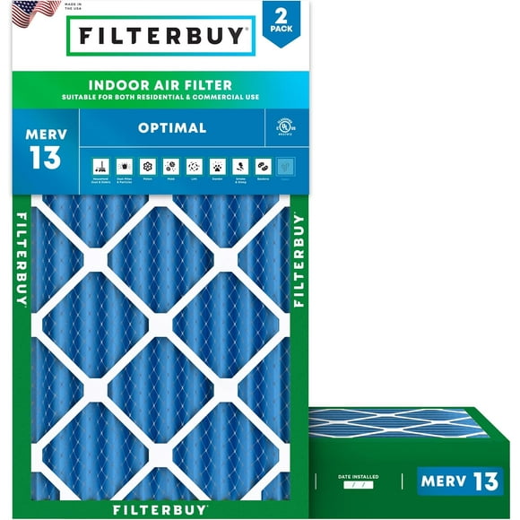 Filterbuy 12x25x4 MERV 13 Pleated HVAC AC Furnace Air Filters (2-Pack)