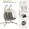 thumbnail image 2 of Aukfa Double Swing Egg Chair with Stand 2 Person Indoor Outdoor Wicker Loveseat with Cushions, Gray, 2 of 10