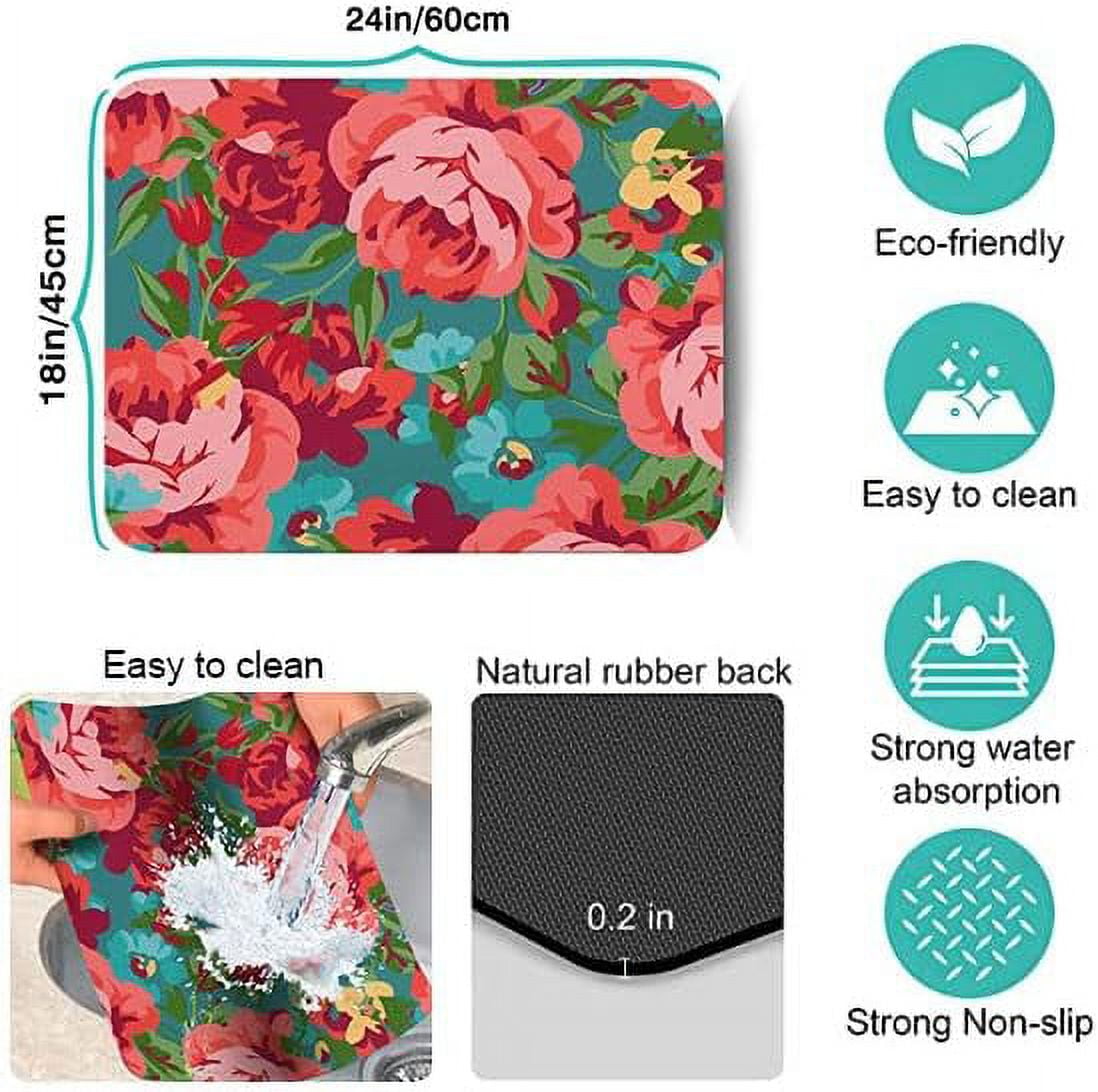 Washable Rubber Pioneer Dish Drying Mats for Kitchen Counter Home Large Coffee Bar Pad Accessories and Decor for Utensils Stemware 18''x24''