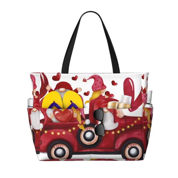 Honeii Truck With Gnomes for Tote Bag with Adjustable Strap,Beach Bag, Waterproof Sandproof Beach Tote Bag, Large Capacity Foldable Beach Bags