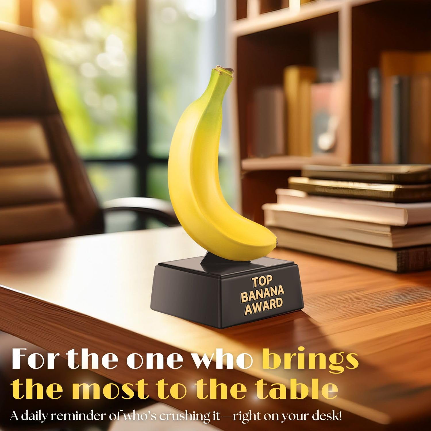 Flexzion Top Banana Trophy - 7-Inch Top Banana Award for Outstanding Achievements, Unique and Funny Trophy for Adults, Coaches, Teachers, and Team Leaders - Durable Resin with Black Base