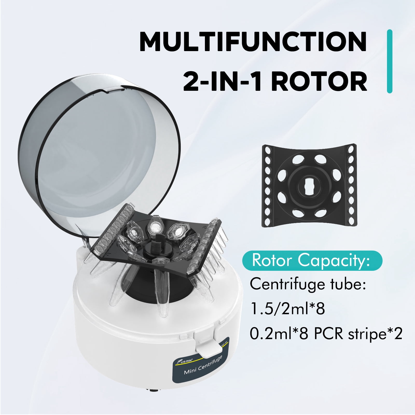 LAB FISH MC-4K Mini Centrifuge Machine 4000 RPM, 980xg RCF, with 2-in-1 Rotor for 0.2/1.5/2ml Tubes, Low-Noise Brushless Motor, Portable Lab Centrifuge