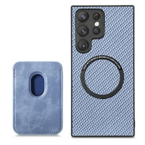 ELEHOLD for Samsung Galaxy Note 20 Magnetic Wallet Case with Detachable Back Card Holder Fiber Texture Design Full Body Protective Slim Shockproof Case, blue
