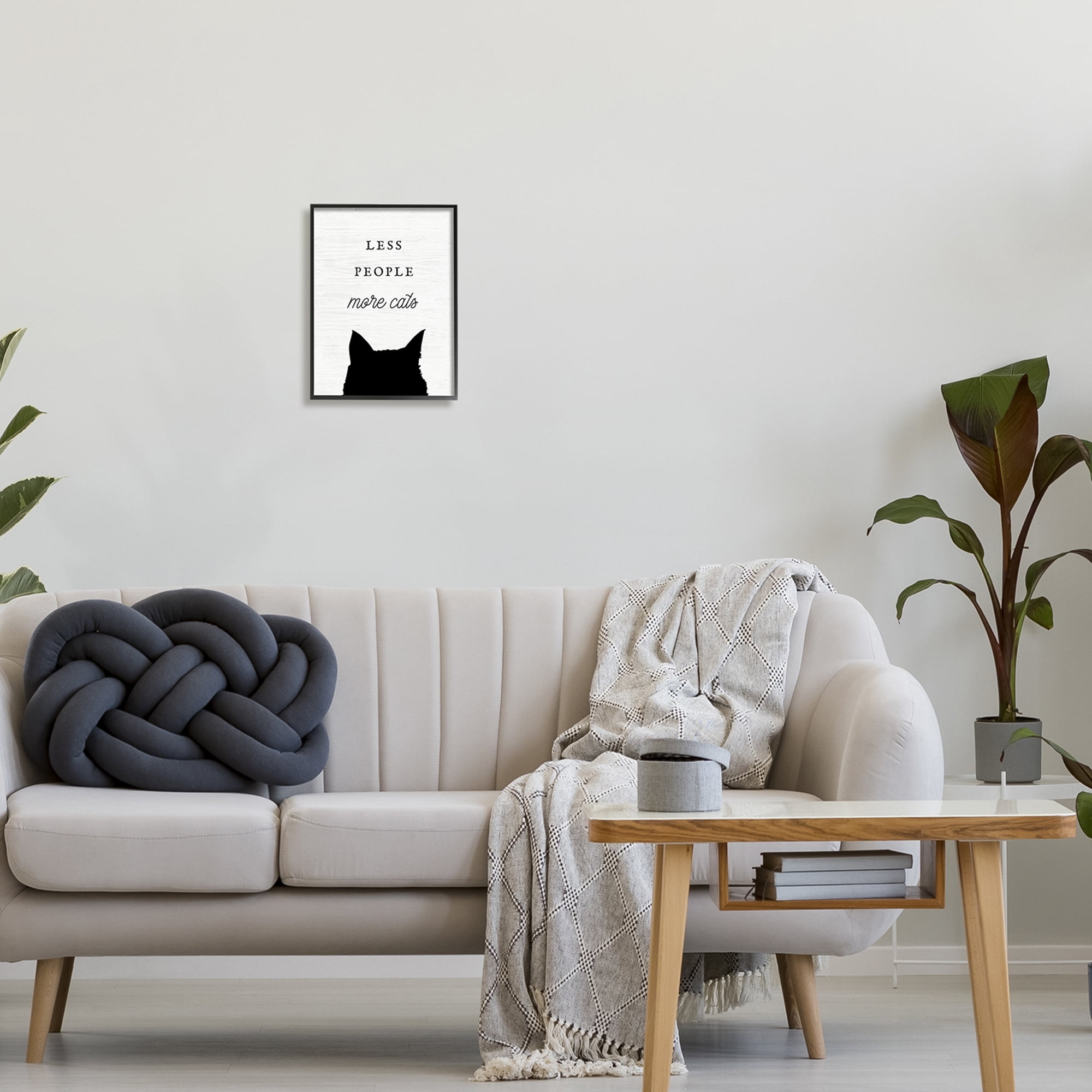 Stupell Industries Less People More Cats Inspirational Painting Black Framed Art Print Wall Art, 11 x 14