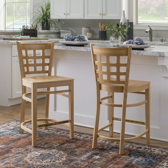 Linon Neville 24" Natural Indoor Wood Counter Stools, Set of 2