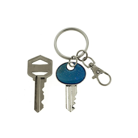 Key Shaped Silver-Tone Keychain With Trigger Snap And Glittery Blue Enamel On The Top KEKC4818