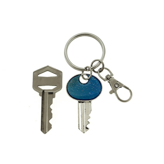 Key Shaped Silver-Tone Keychain With Trigger Snap And Glittery Blue Enamel On The Top KEKC4818
