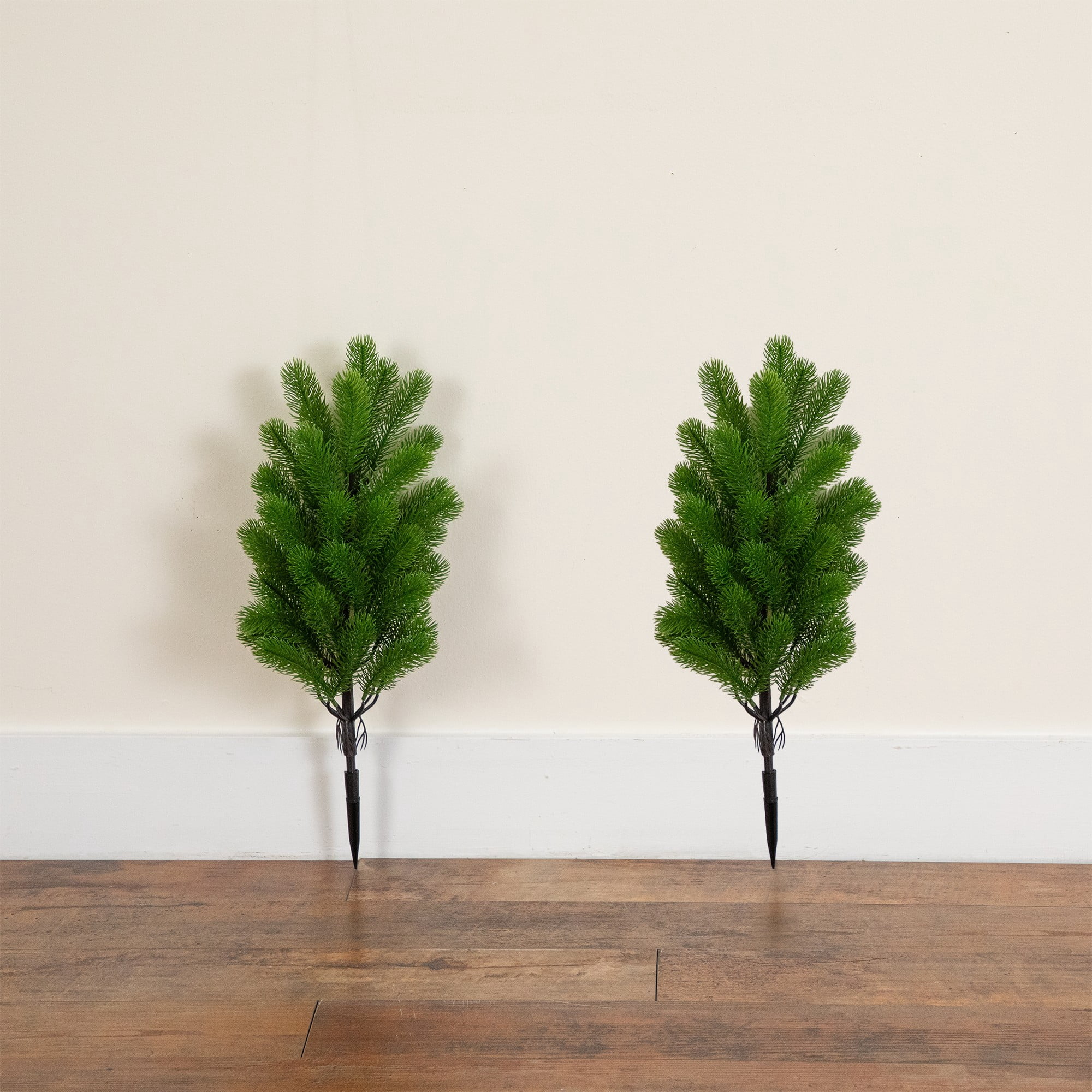 19in. UV Resistant Artificial Christmas Pine with Stake (Indoor/Outdoor) - Set of 2