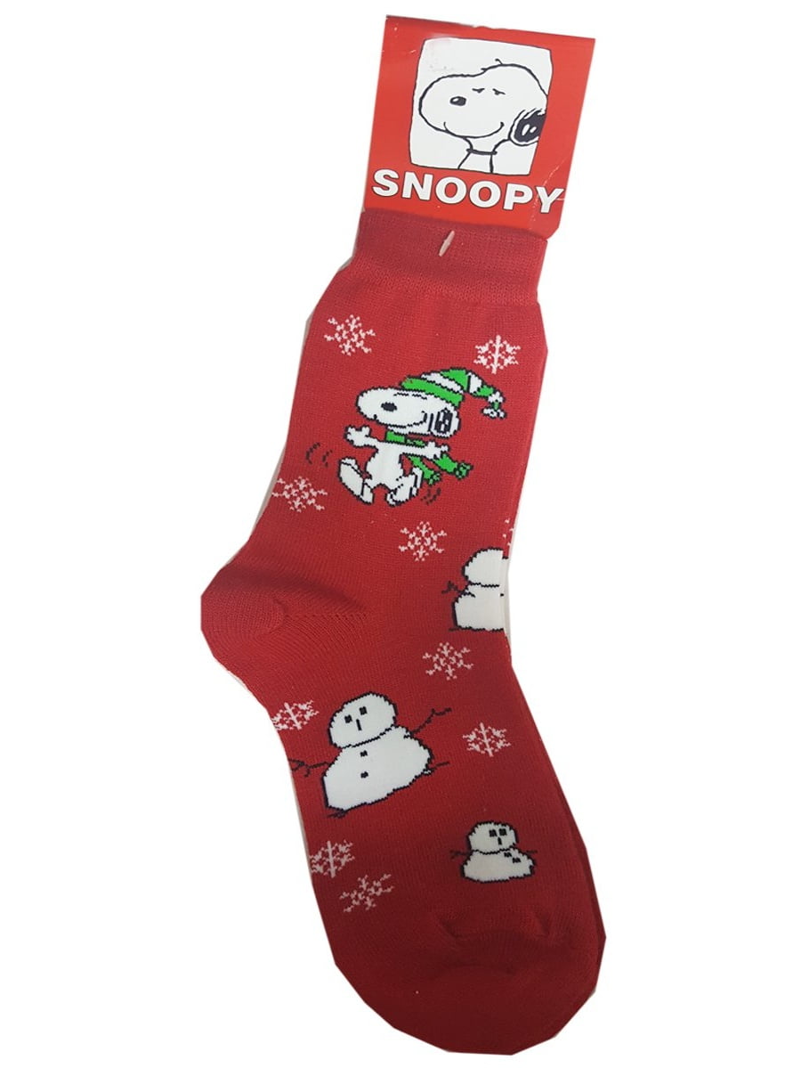 Vintage Peanuts Christmas Snoopy & Snowman Ladies Socks Red/White/Green