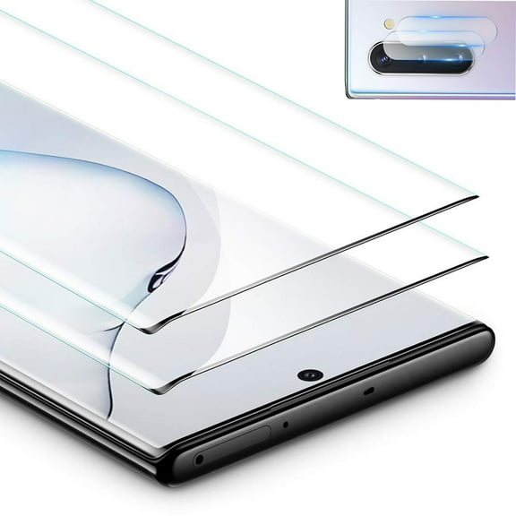 [2 Pack] Galaxy Note 10 6.3" Tempered Glass Screen Protector & Camera Lens Protector, Allytech Full Coverage HD Clear Support Fingerprint Sensor Bubble Free Anti-Scratch for Samsung Galaxy Note 10