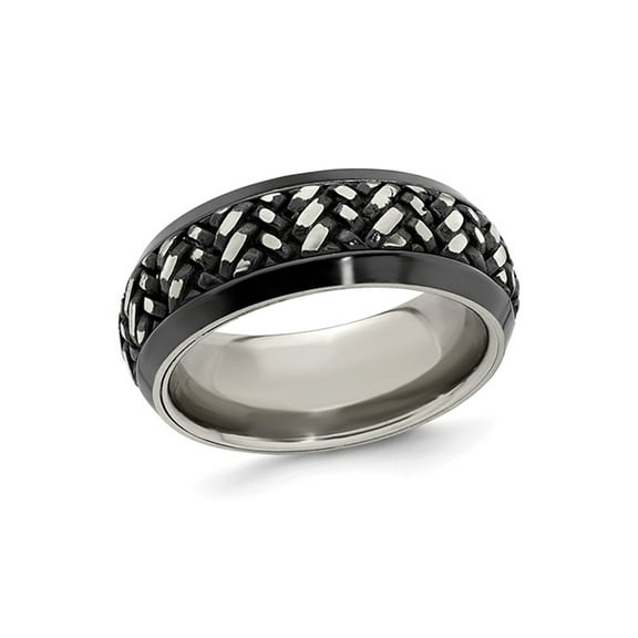Gem & Harmony Mens Black Titanium Woven Band Ring (9mm) for Men