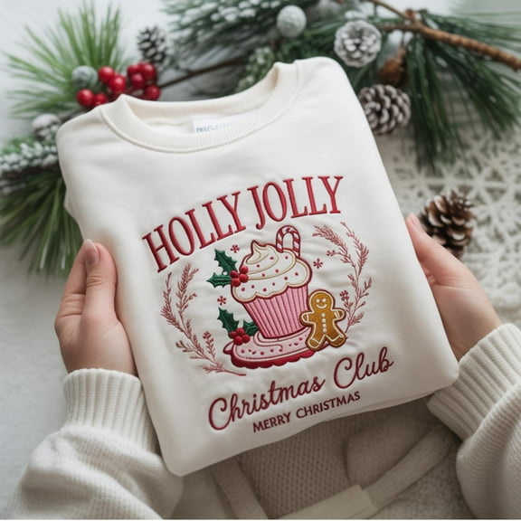 Holly Jolly Christmas Club Embroidered Sweatshirt, Christmas Coffee Embroidered Sweatshirt, Gingerbread, Merry Christmas, Funny Holiday
