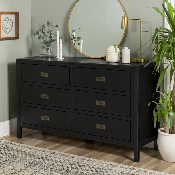 Cau Lyon Annabelle Six Drawer Solid, Grey Painted Dresser With Black Handles