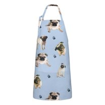 Pug and Footprints Apron-Garden Aprons for Women with Pockets-Cotton Linen Waterproof Kitchen Cooking Gardening Aprons Adjustable for Kitchen,Cooking,BBQ and Salon 33x27 Inch