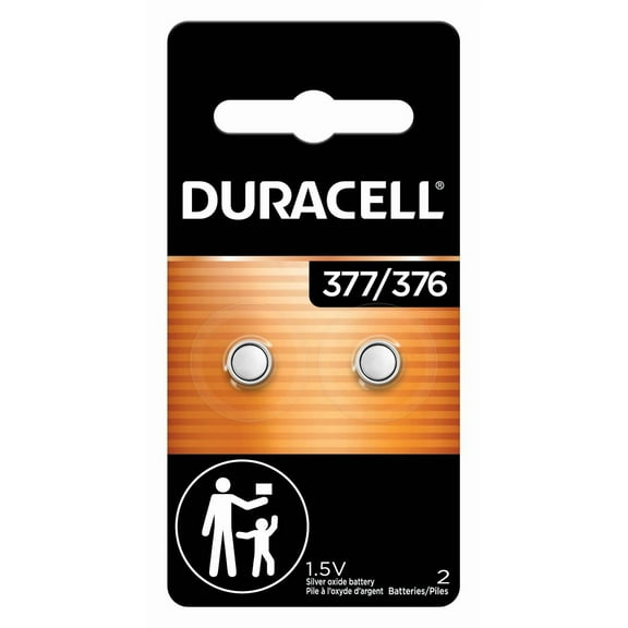 Duracell 376/377 Silver Oxide Button Battery for Home Devices, 2 Count