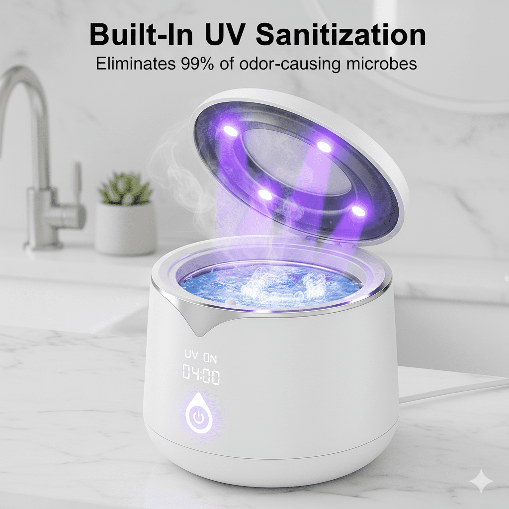 Professional 45kHz Ultrasonic Retainer Cleaner with UV Sanitizer - Portable Cleaning Machine for Aligners, Dentures, Mouth Guards, and Jewelry - 200ml, Dual Cleaning Modes, White
