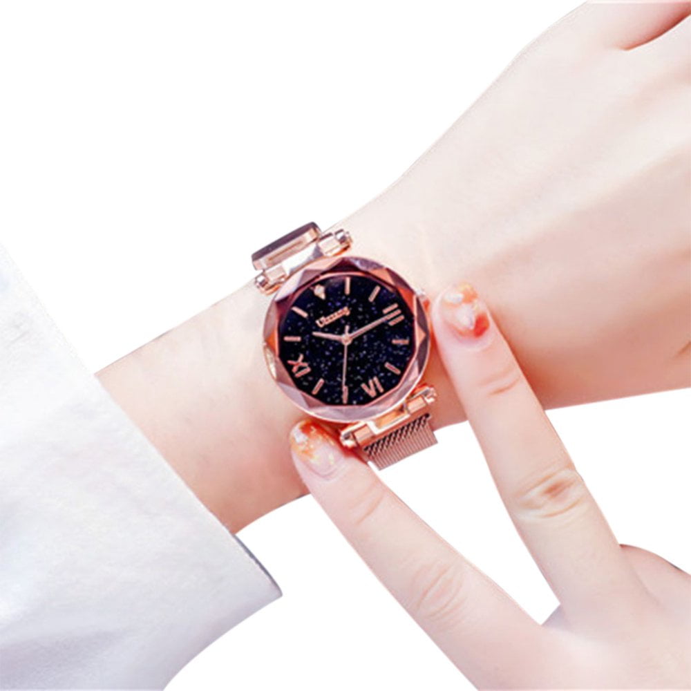 1 Pcs Women Lady Wrist Quartz Watch Starry Sky Magnetic Buckle Fashion Gift Rose Gold Walmart