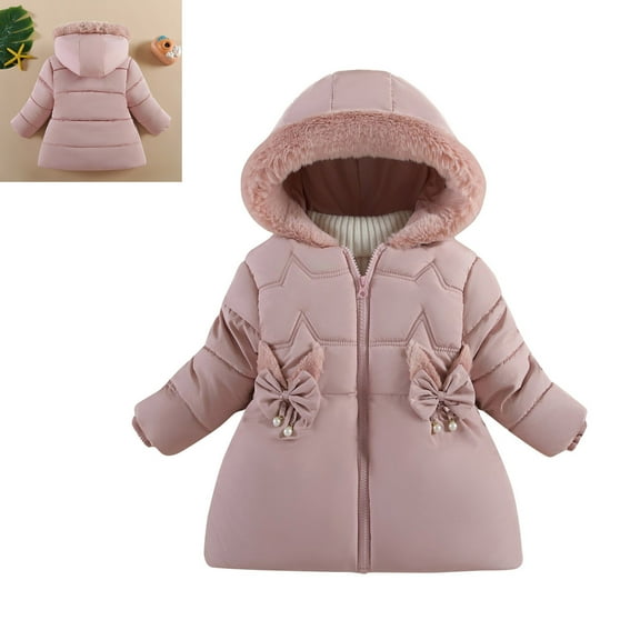Toddler Girls Winter Coat Warm Puffer Jackets Kids Zipper Long Sleeve Windproof Down Jacket Cute Hooded Jackets with Pockets Fall Jacket for Girls 12-18 Months