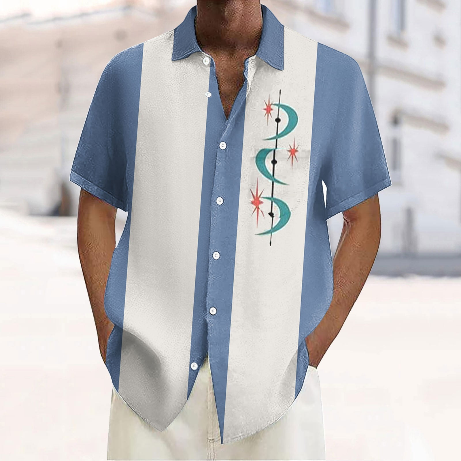 Wyzesi White Beach Shirt Men Mens Vintage Bowling Shirts 1950S