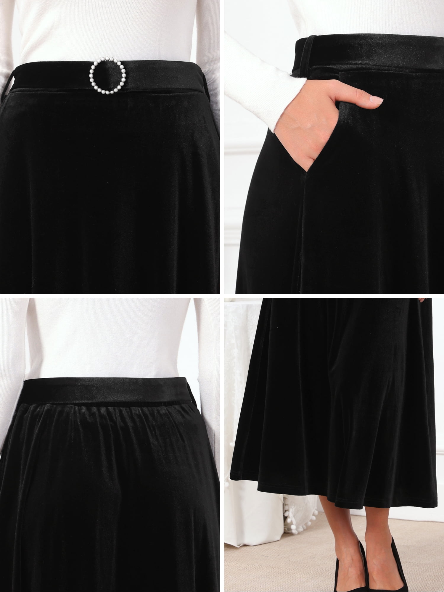 DARING DIVA Women's Velvet Long High Waist Elegant Cocktail Skirt 2XL Black