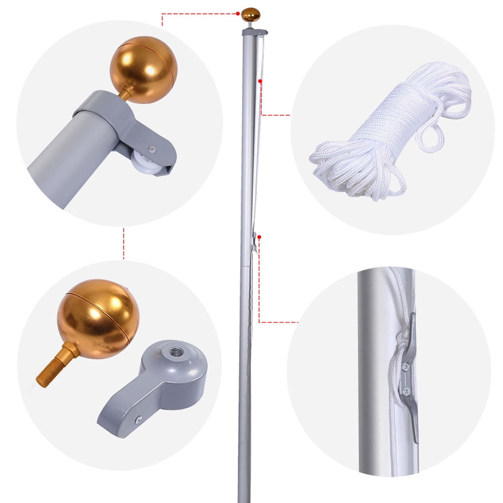 Ktaxon Outdoor 20ft Aluminum Sectional Flagpole Kit Halyard Pole + 1PC US American Flag