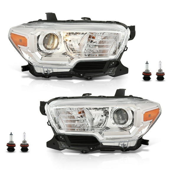 Headlights Headlamps w/o LED DRL Clear Lens Chrome Housing Amber Reflector LH RH Fit For 2016-2022 Toyota Tacoma