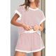 thumbnail image 4 of Conjunto de 2 Piezas de Verano para Mujer, Camiseta de Corta A Rayas y Pantalones Cortos, Conjunto A Juego, Rosa, XXL, 4 of 7
