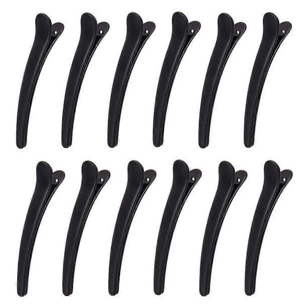 Pinzas para separar el cabello, 12 unidades, negras, con forma de cocodrilo, agarre seguro y antideslizantes, ideales para estilismo profesional.