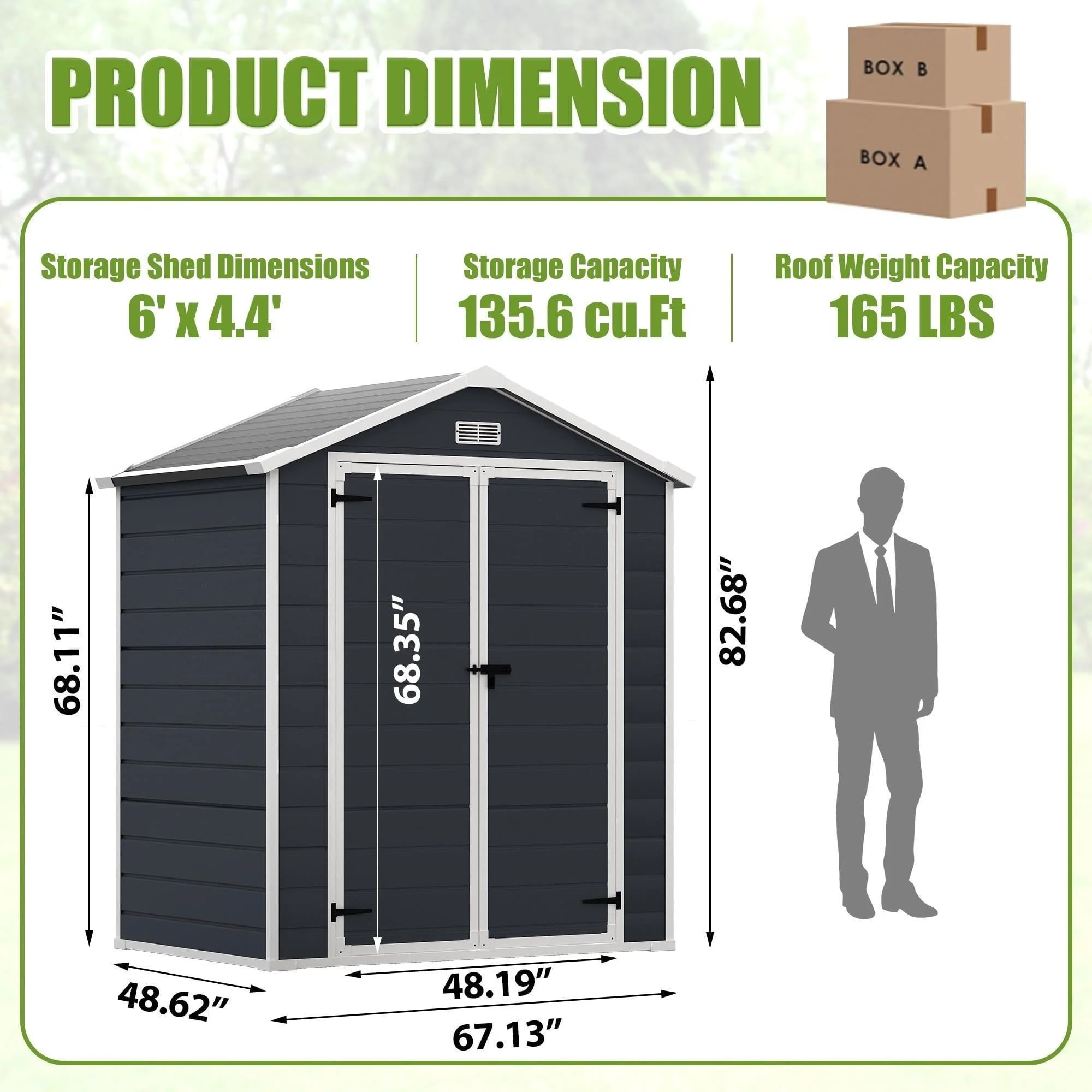 6ft x 4ft Outdoor Resin Storage Shed, Sesslife All-Weather Plastic Sheds with Reinforced Floor, Suitable for Outdoors, Waterproof, Black