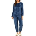 thumbnail image 2 of INSPIRE CHIC Women's Plush Warm Soft Lounge Sleepwear Round Neck Night Suit Pajama Sets Blue XL, 2 of 6