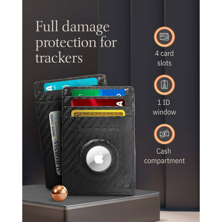 Genuine Leather Air Tag Holder - Slim Minimalist Wallets for Men & Women -  Front Pocket Thin Mens Wallet RFID Credit Card Holder Gifts for Men 